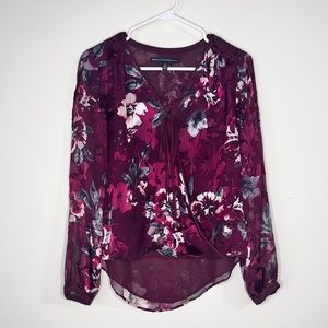 WHBM Floral Print Silk Wrap Blouse